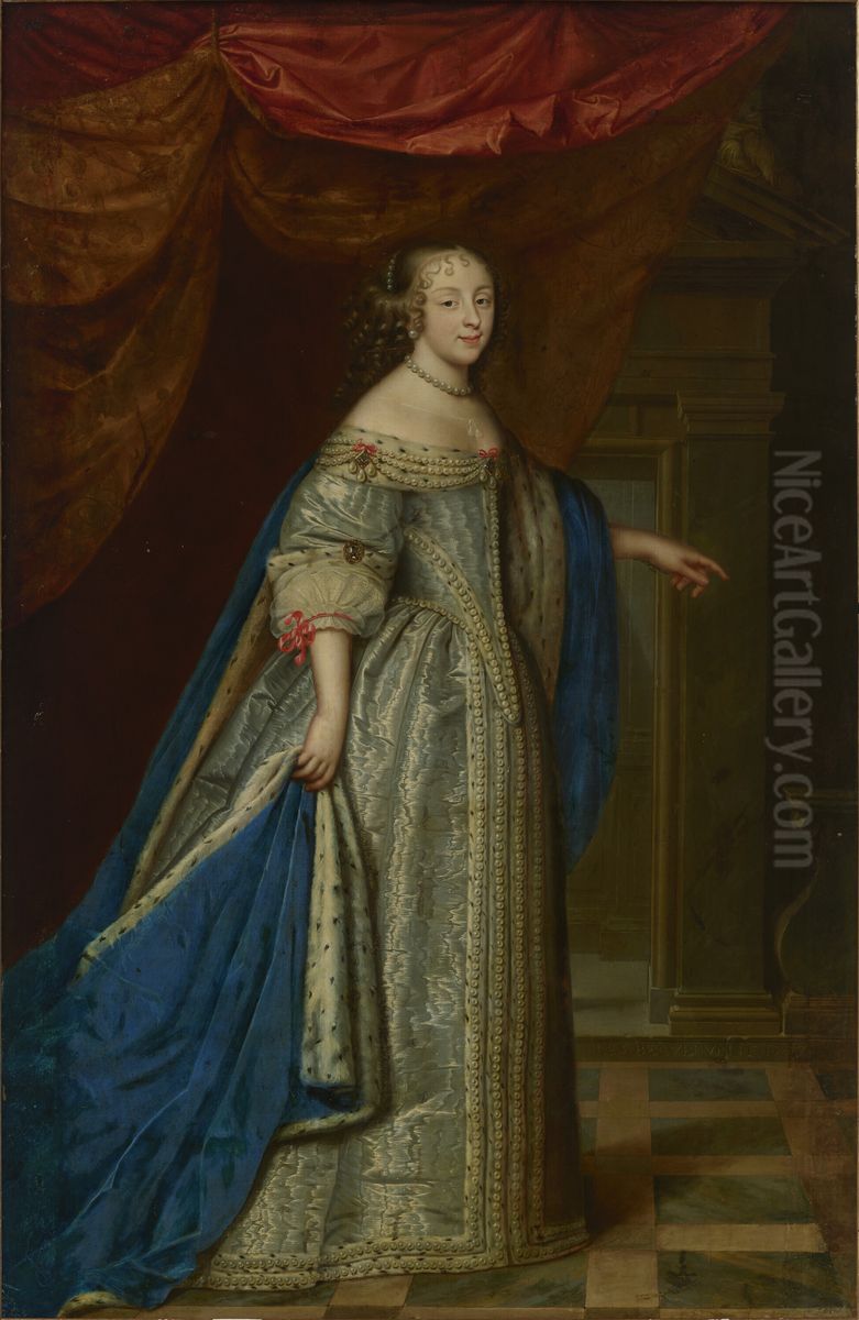 Portrait a woman, traditionally identified as Henrietta Maria, Queen of England Oil Painting by Henri and Charles Beaubrun