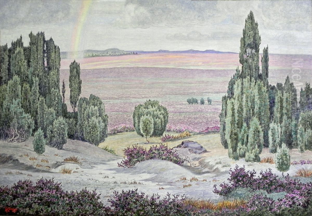 Heidelandschaft mit Regenbogen Oil Painting by Albert Konig