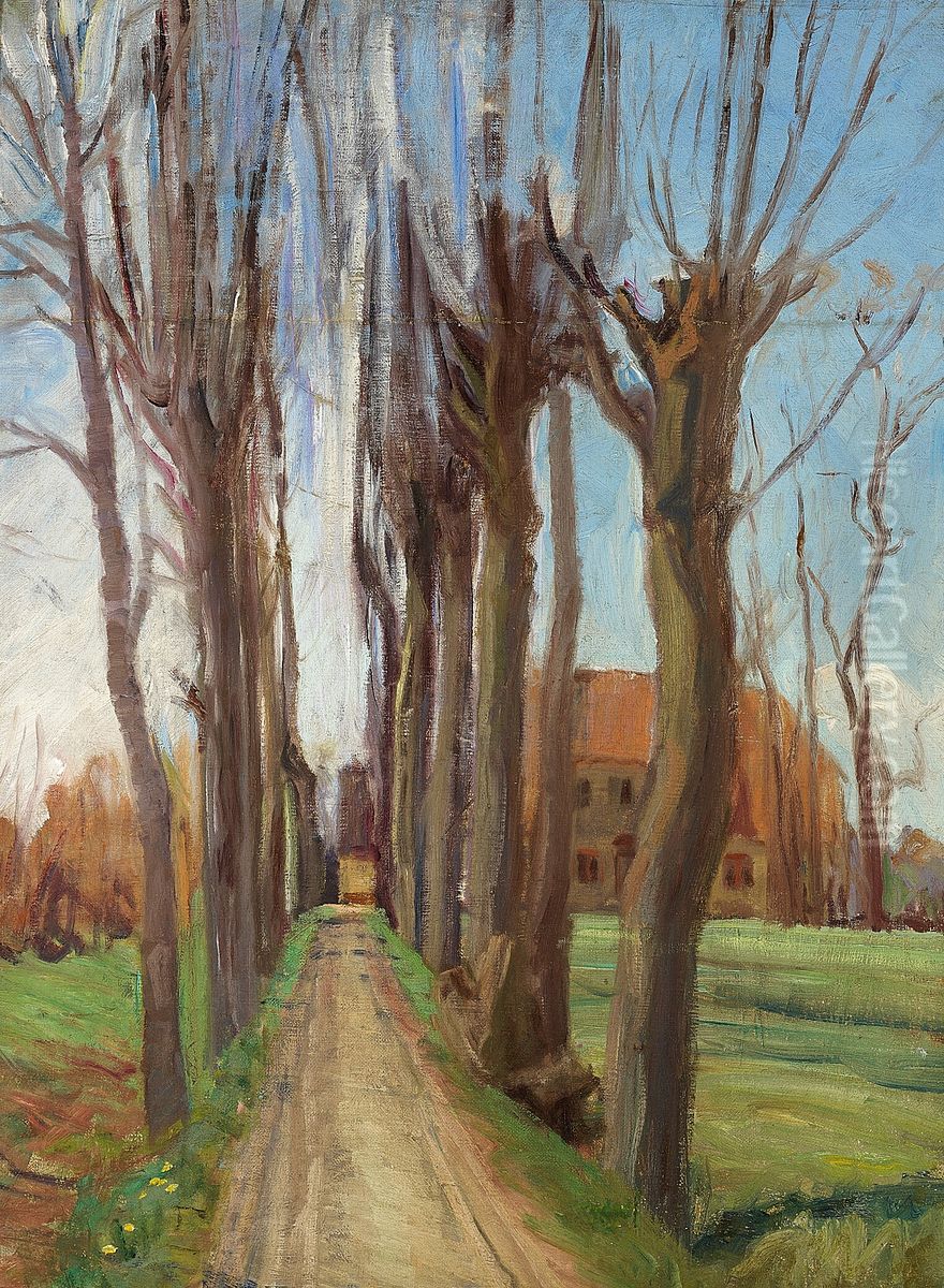 A road in Emdrup. Oil Painting by Albert Gottschalk