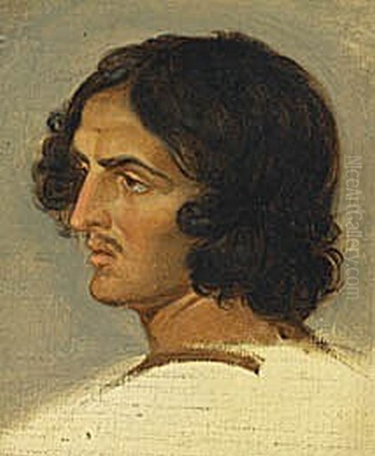 Study of af man's head, in profile. Oil Painting by Albert Kuchler