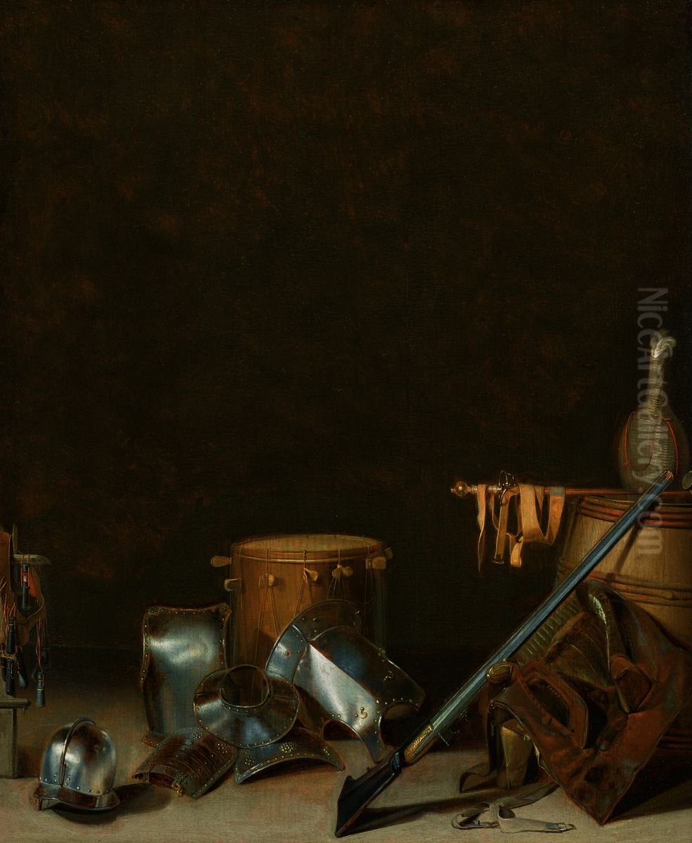 Still life with arms, armour and a drum Oil Painting by Gerhard Van Steenwijck