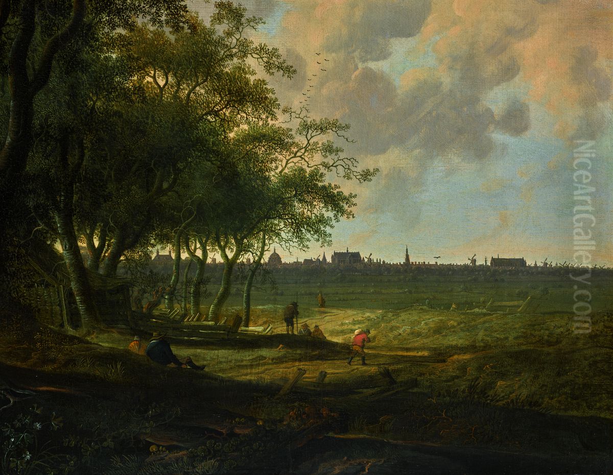 Landscape with view of Leiden Oil Painting by Anthonie van Croos