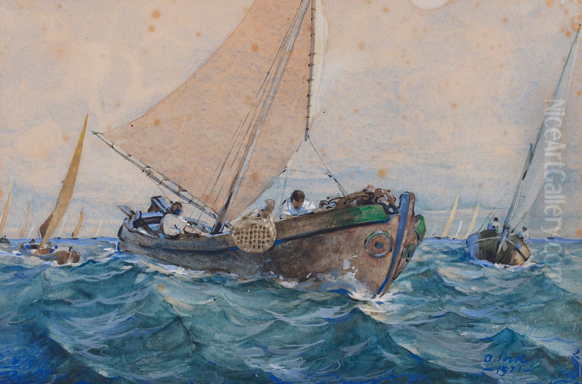 Ribici se vracajo Oil Painting by Albert Sirk