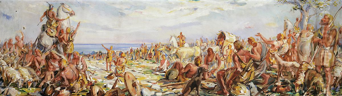 Arrival of Slovenes to the sea, draft Oil Painting by Albert Sirk