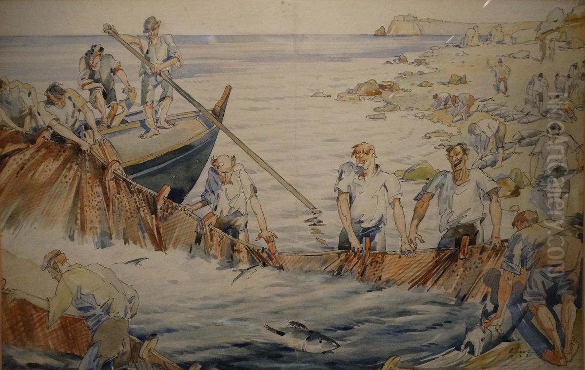 Tunolov Oil Painting by Albert Sirk