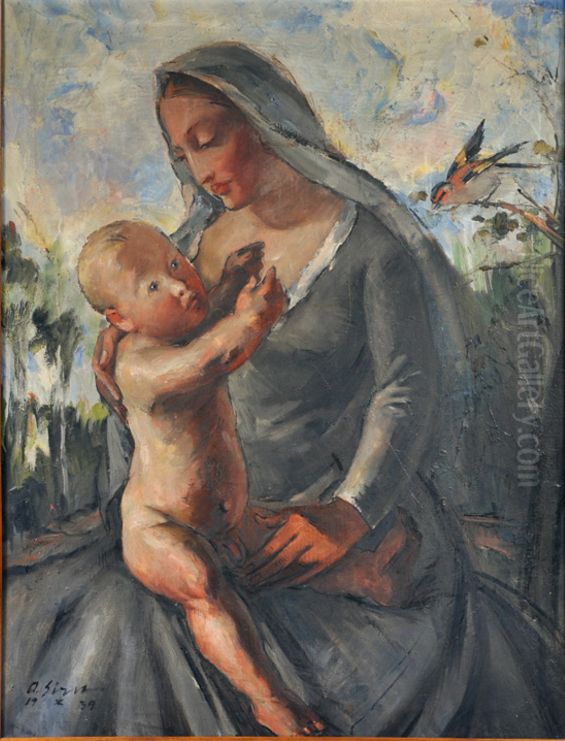 Madonna and Child Oil Painting by Albert Sirk