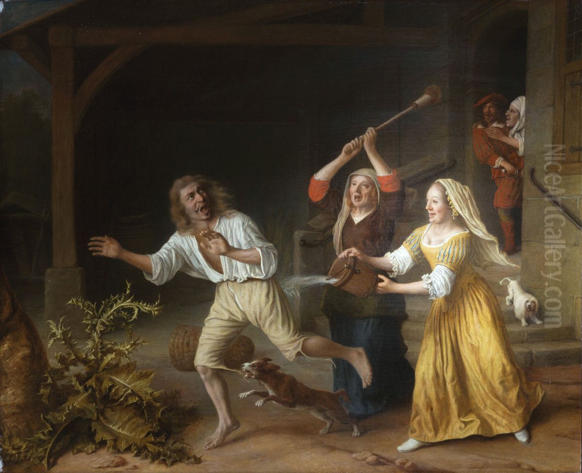 The expulsion of the prodigal son from the brothel Oil Painting by Lambert Doomer