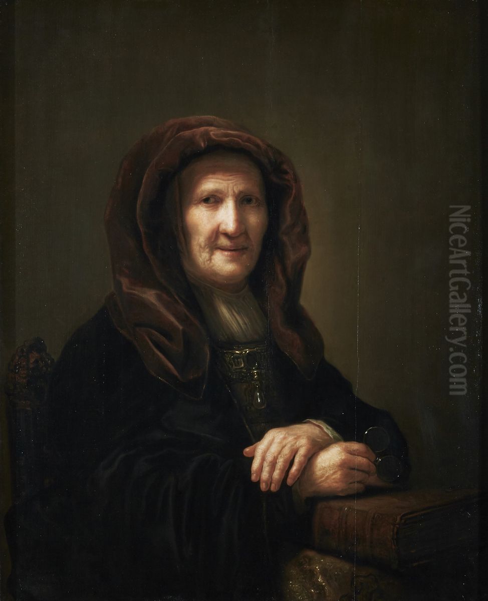 A tronie of an old woman seated, holding spectacles in her right hand Oil Painting by Pieter Hermansz Verelst