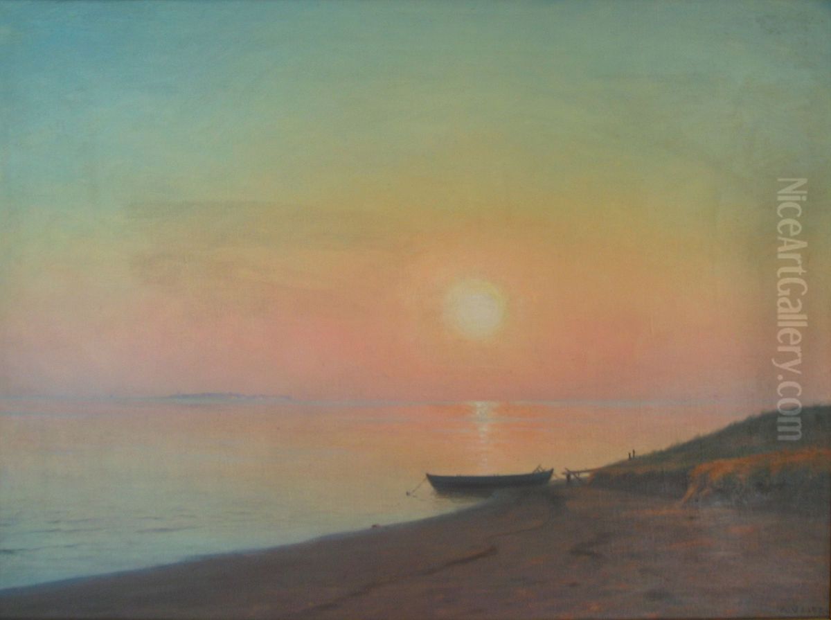 Morning at the Sound with the Swedish island of Ven in the distance. Oil Painting by Albert Wang