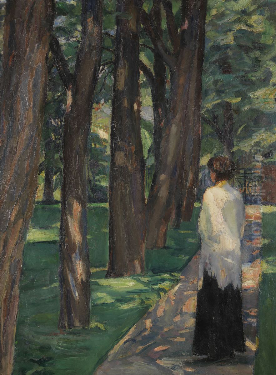 Dame im Park. Oil Painting by Albert Weisgerber