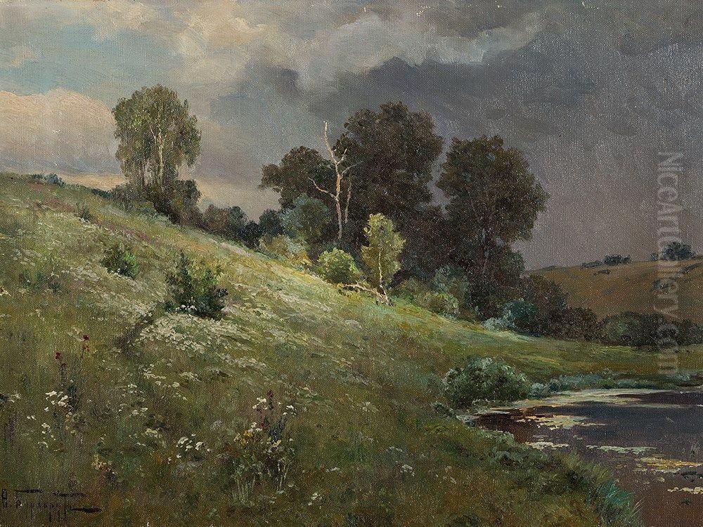 <<Pejzaz s ozerom>> Oil Painting by Fedor Karlovich Burkhardt