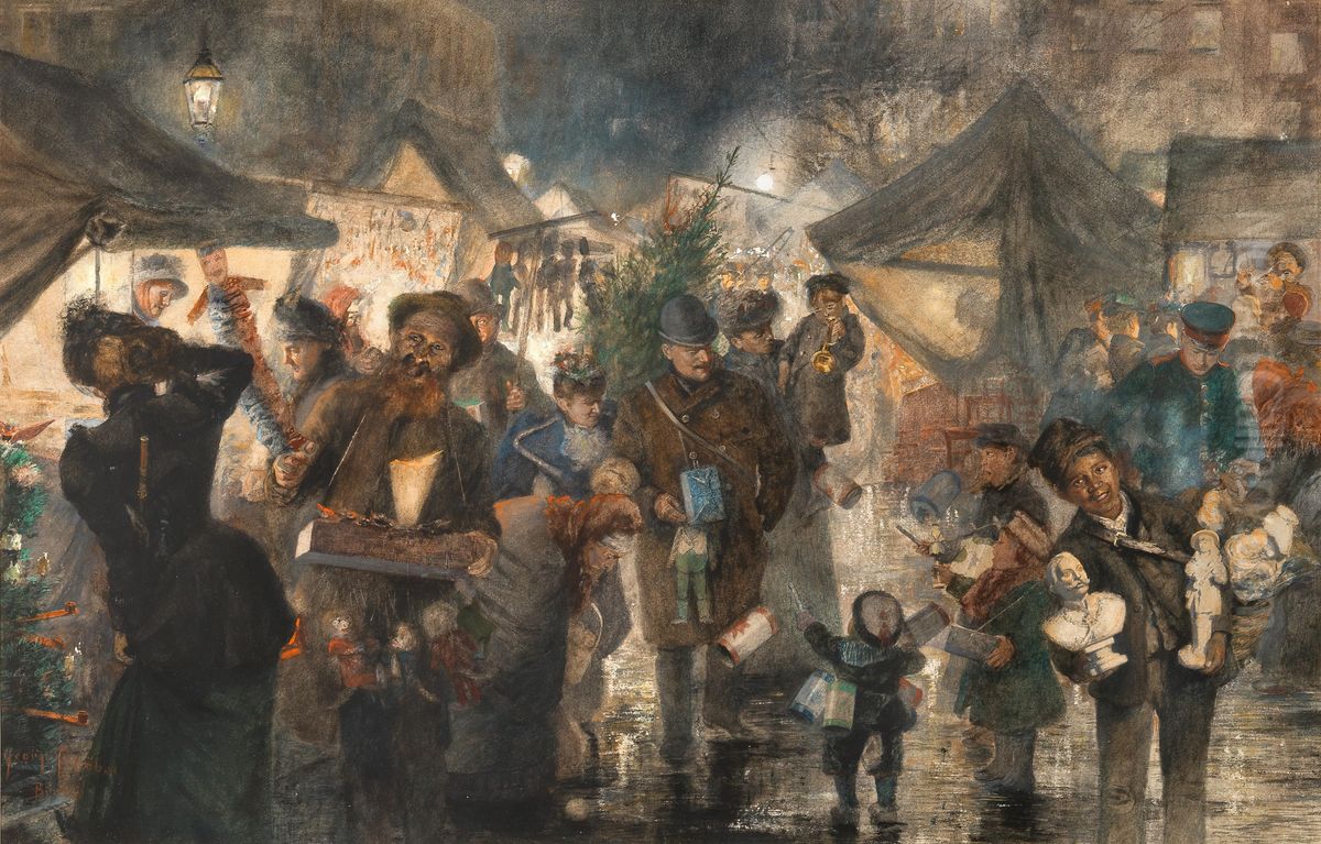 Weihnachtsmarkt Oil Painting by Georg Schobel