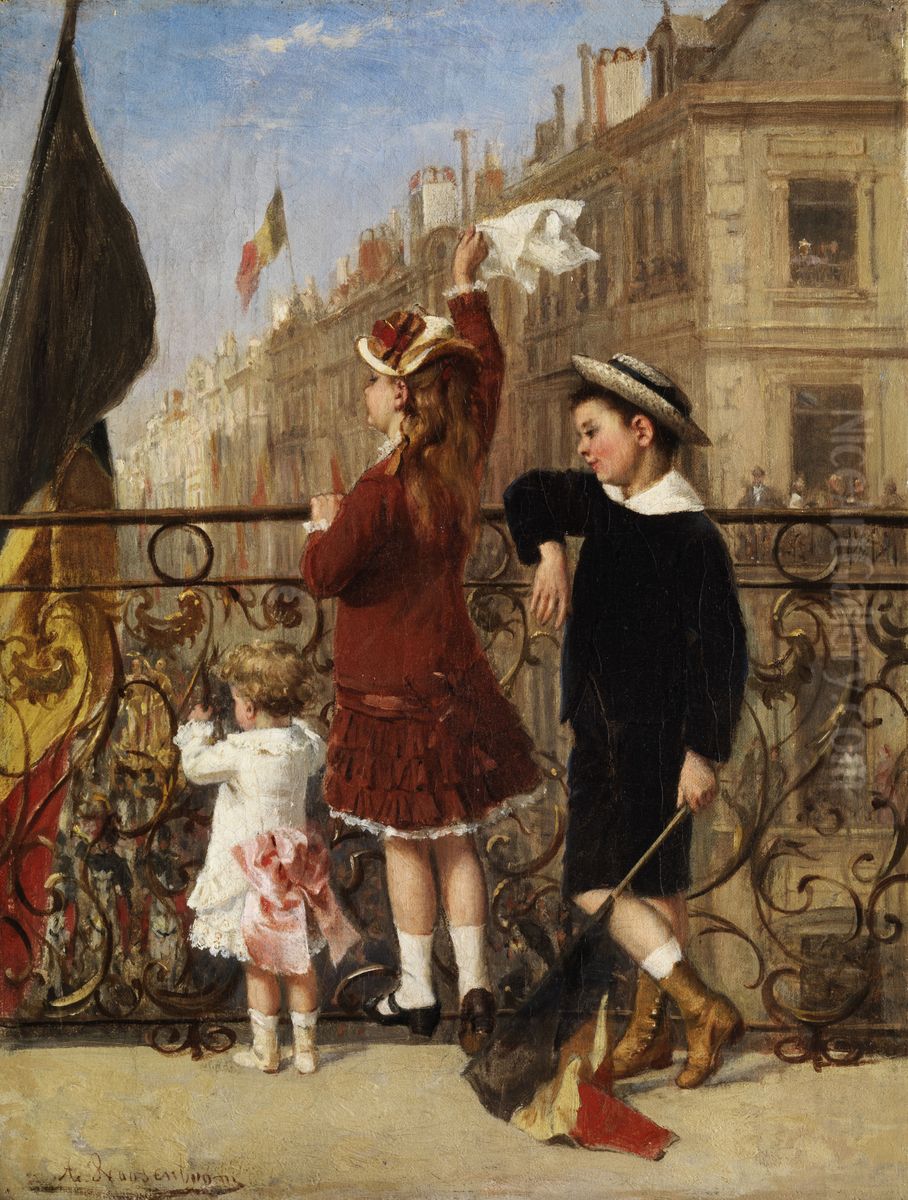 Waving to the Procession, Brussels Oil Painting by Albert Roosenboom