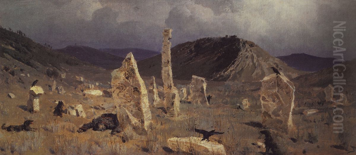 Ubityj soldat. Bliz selenia Mecki Oil Painting by Vasily Polenov