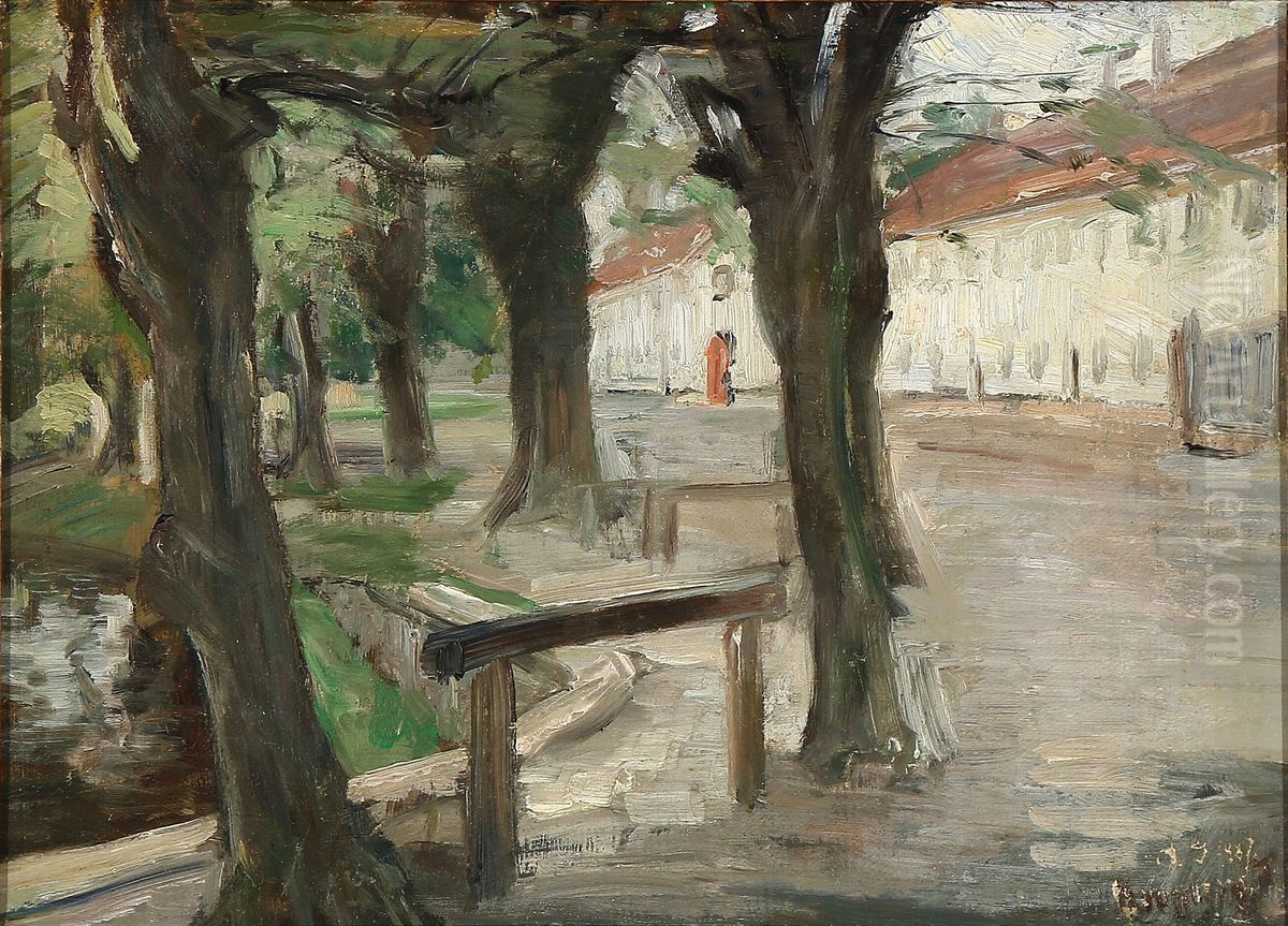 The outer courtyard at Kronborg Oil Painting by Albert Gottschalk