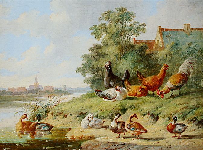 Birds at the river Oil Painting by Albertus Verhoesen