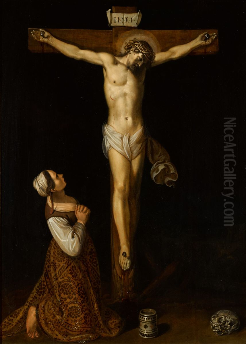 Mary Magdalene kneeling at the foot of the cross Oil Painting by Jan Pynas