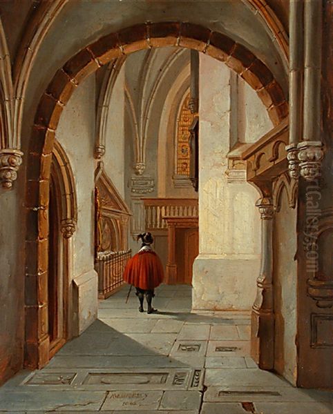 Church interior Oil Painting by Albertus Verhoesen