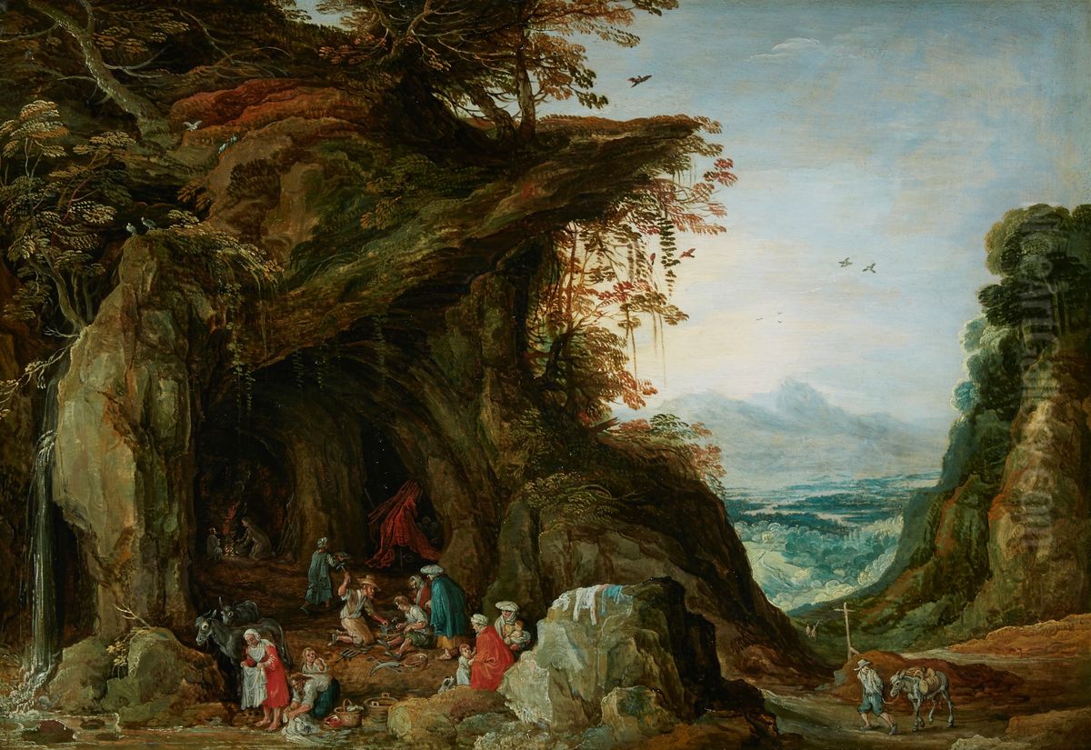 Landscape with gypsies in a cave Oil Painting by Joos de Momper the Younger