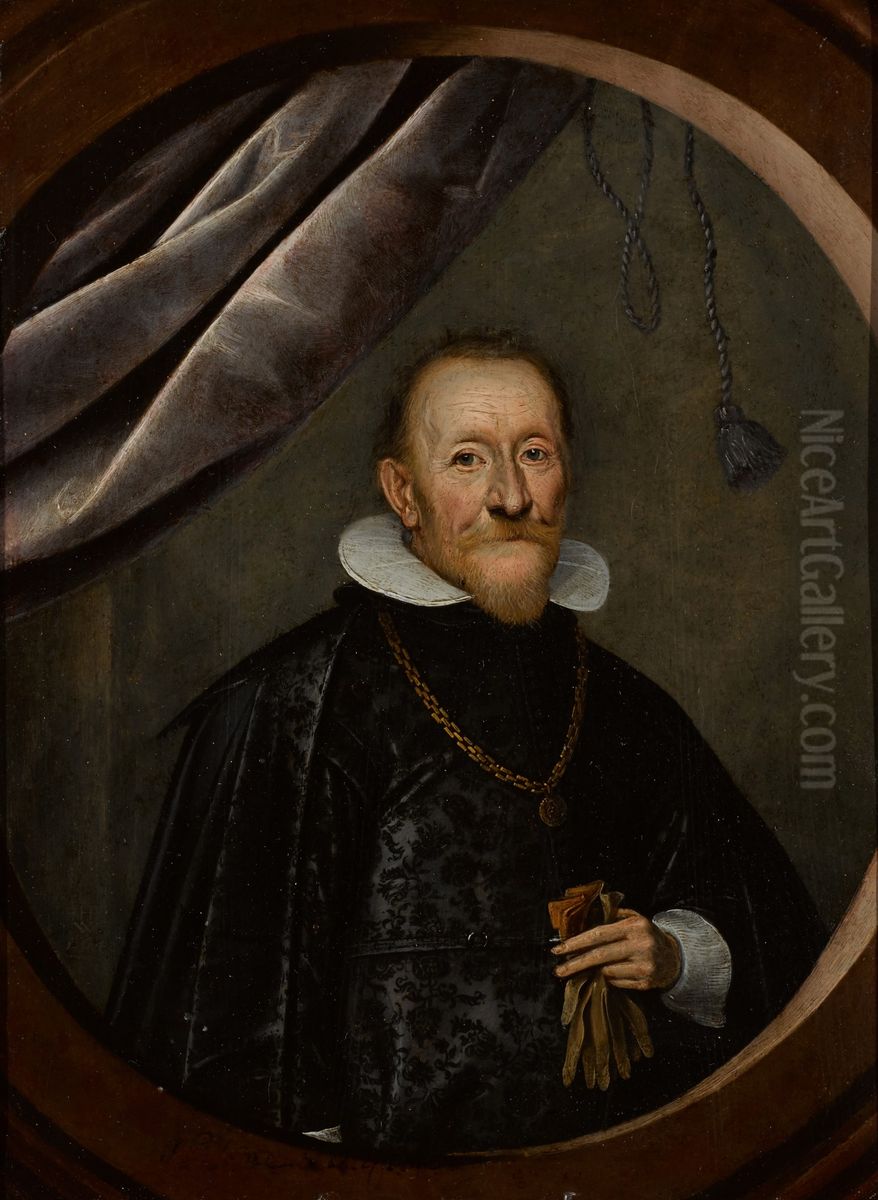 Portrait of a gentleman, half-length, wearing a gold chain Oil Painting by Wolfgang Heimbach