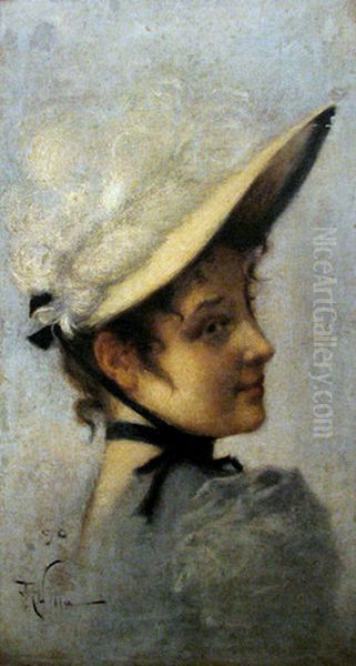 Woman Oil Painting by Aleardo Villa