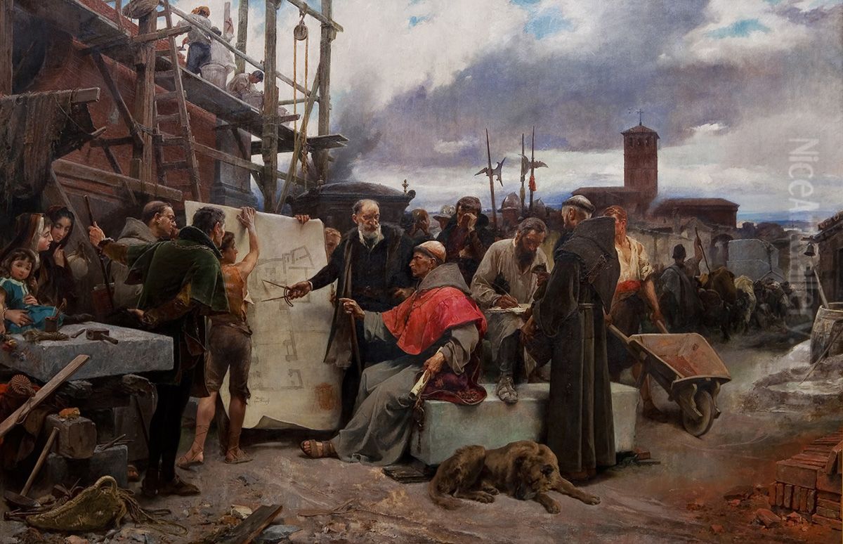 Cardinal Cisneros directs the construction of the Hospital of the Charity. Oil Painting by Alejandro Ferrant Y Fischermans