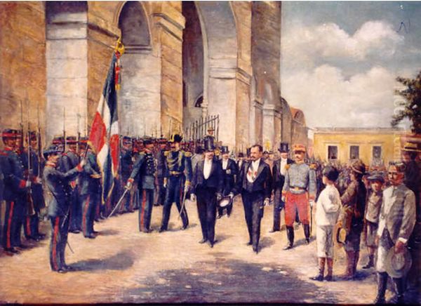President Alejandro Woss y Gil taking office in his second presidential period in 1903. Oil Painting by Museo Bellapart
