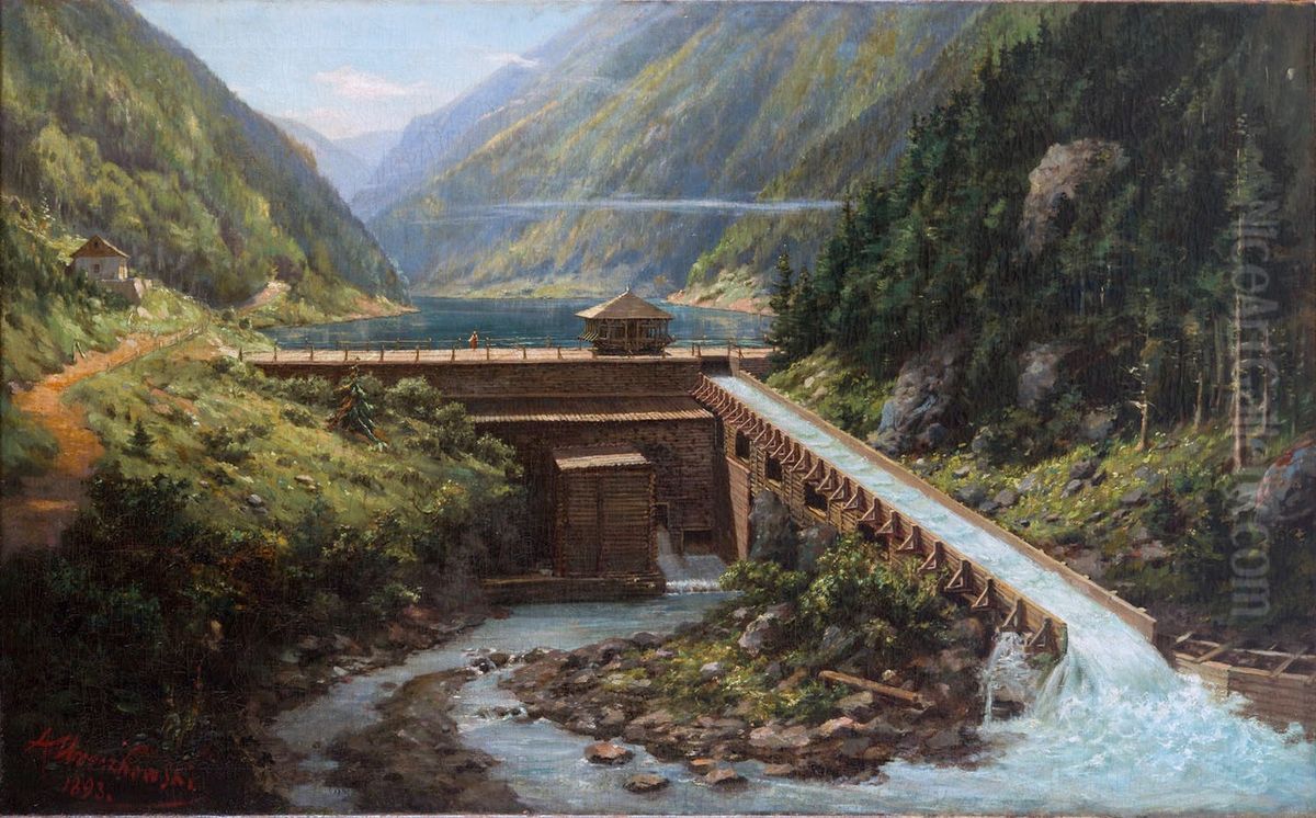 Pejzaz z tama Oil Painting by Aleksander Mroczkowski