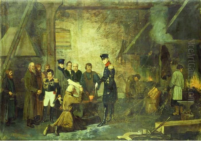 <<Aleksandr I na Nizneisetskom zavode v 1824 g.>> Oil Painting by Alexei Korzukhin