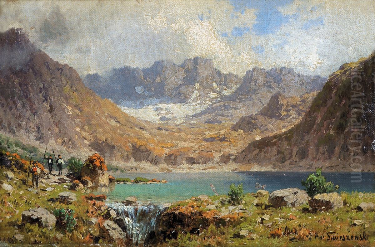 At a Mountain Lake Oil Painting by Aleksander Swieszewski