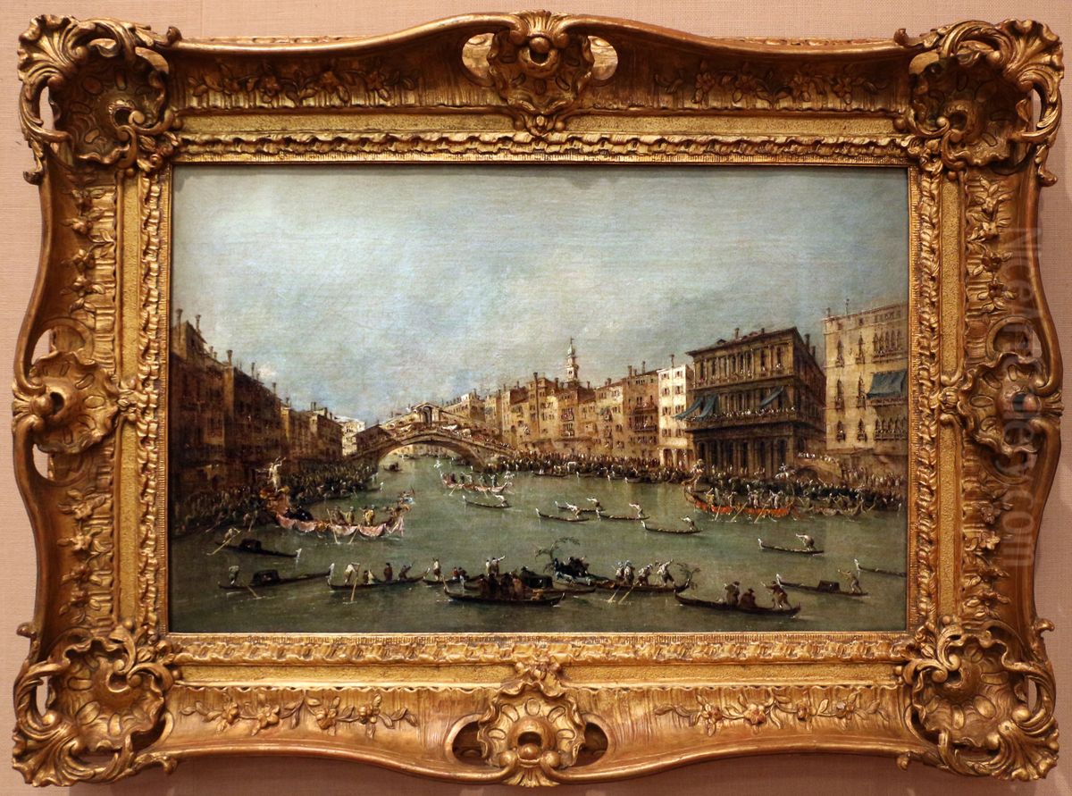 Regata no Grande Canal perto da Ponte Rialto Oil Painting by Francesco Guardi