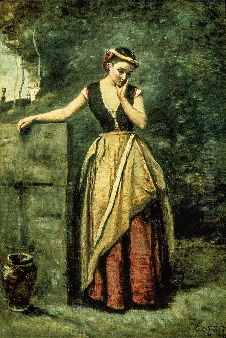 La reveuse a la fontaine Oil Painting by Jean-Baptiste Camille Corot