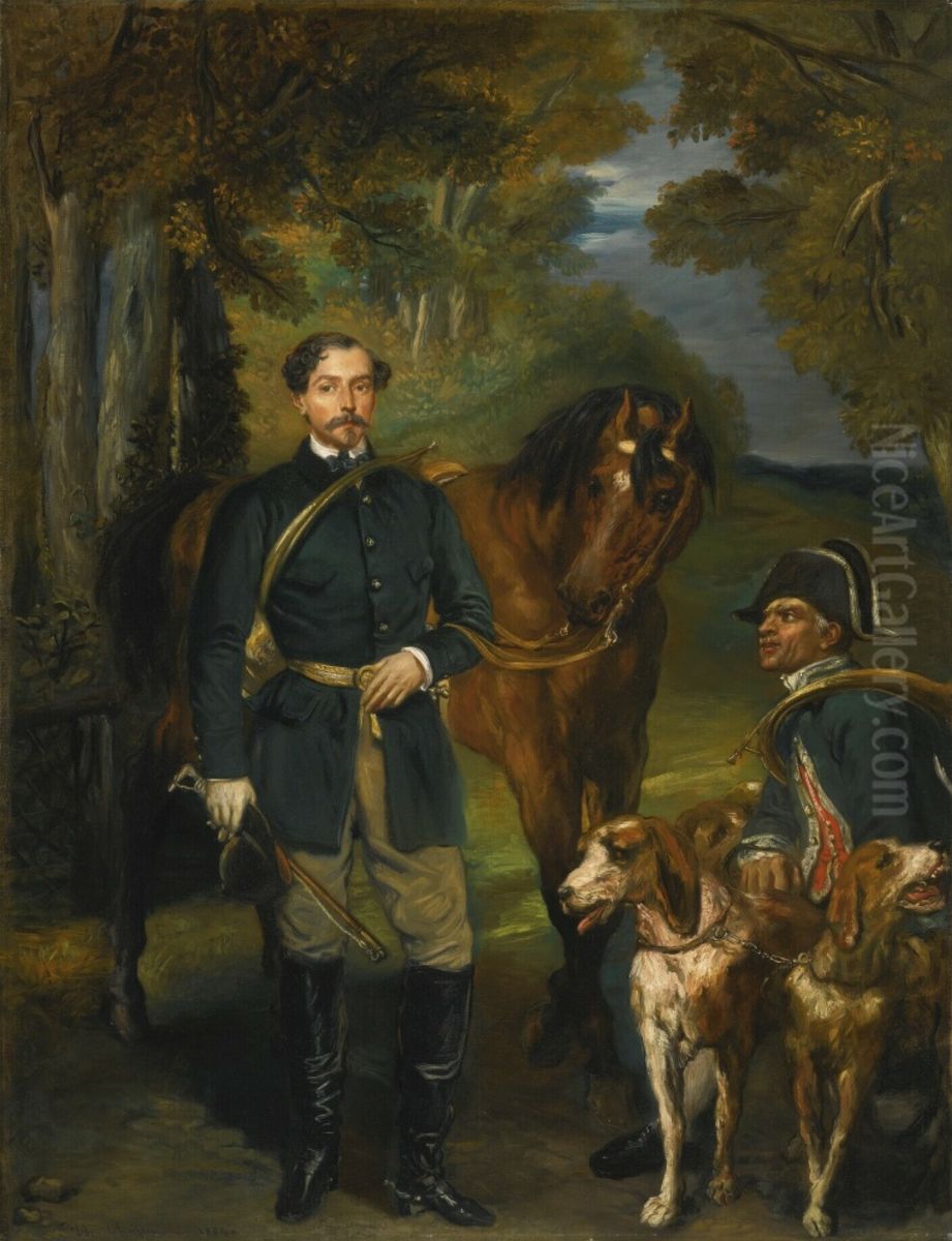 Portrait du comte Oscar de Ranchicourt partant pour la chasse a courre Oil Painting by Theodore Chasseriau