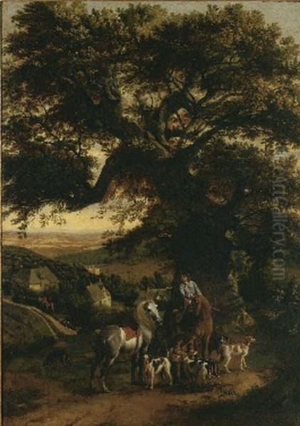 Landscape with hunters and pack Oil Painting by Johannes Siberechts