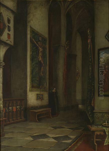 Interior of a church Oil Painting by Alfred Verhaeren