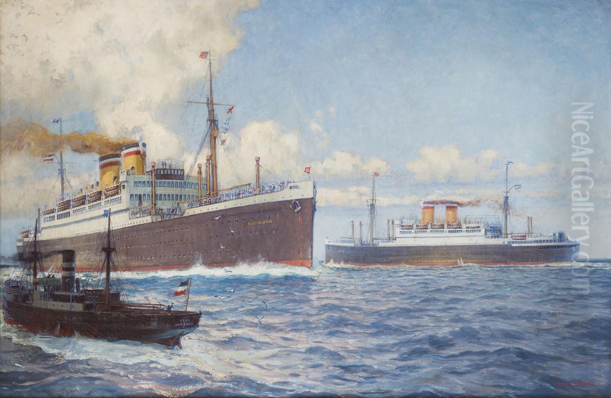 Hamburg Ship Oil Painting by Alexander Kircher