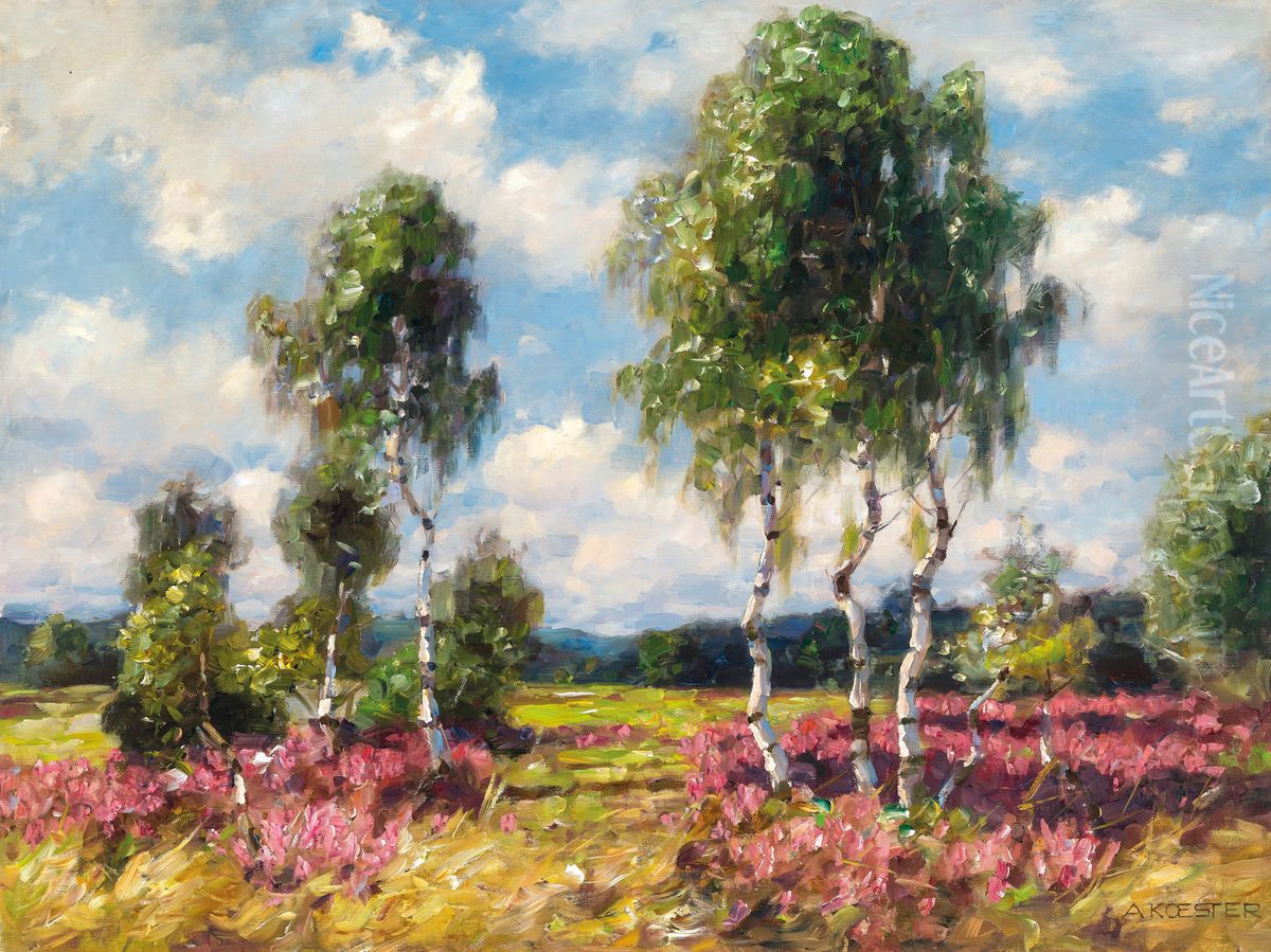 Birches in a heath landscape, Viktring Oil Painting by Alexander Koester