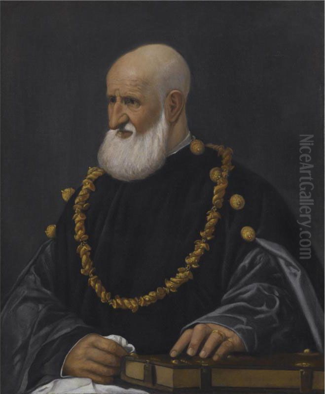 Portrait Of A Man, Half Length Oil Painting by Giovanni De' Busi Cariani