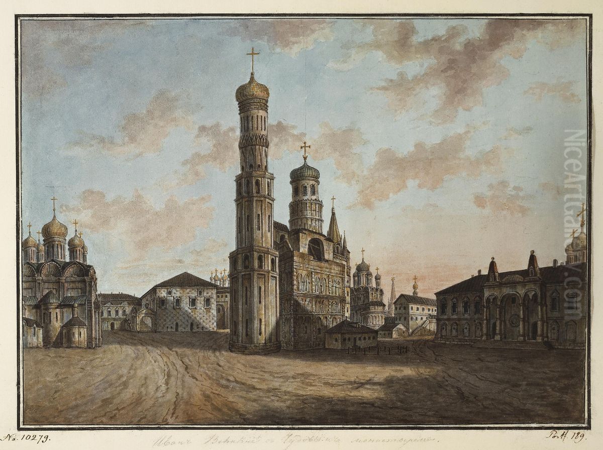 Ivan the Great Bell Tower and Chudov Monastery in the Kremlin Oil Painting by Fyodor Alekseyev