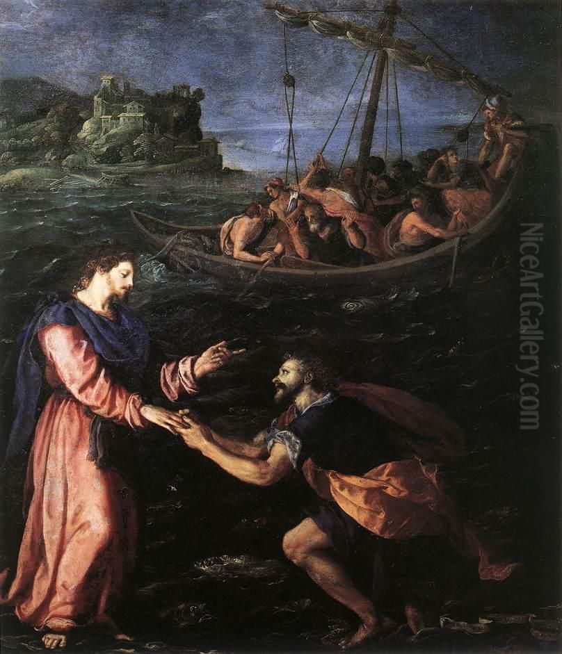 St Peter Walking on the Water Oil Painting by Alessandro Allori