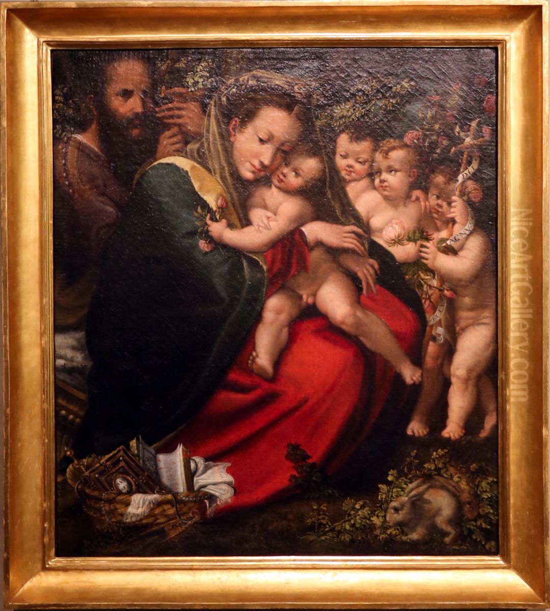 sacra famiglia con s. giovannino e due angeli Oil Painting by Alessandro Mazzola