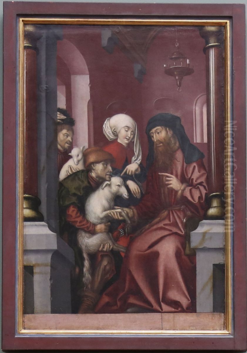 Joachim and Anne choosing a Lamb for Sacrifice Oil Painting by Hans Fries