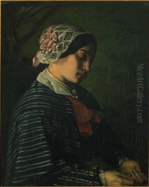 Portrait presume d'une jeune fille d'Ornans Oil Painting by Gustave Courbet