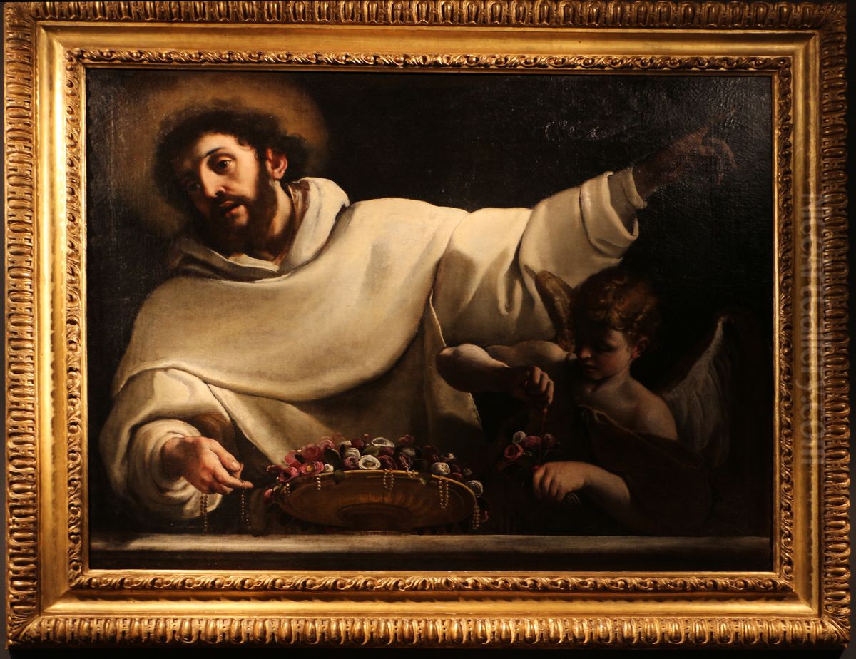 St Dominique and an Angel Oil Painting by Alessandro Tiarini