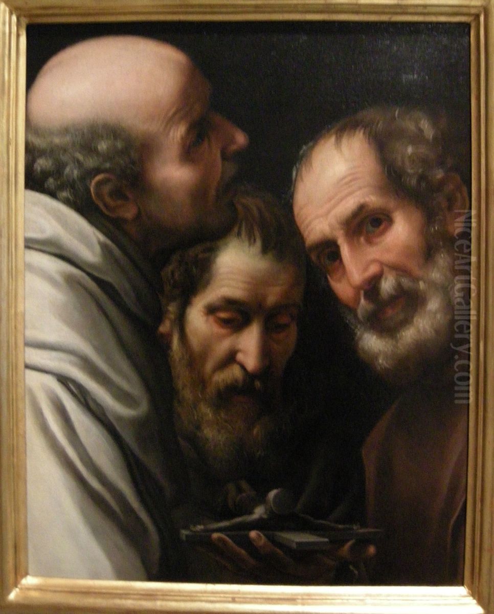 tra monaci in contemplazione del crocifisso Oil Painting by Alessandro Tiarini