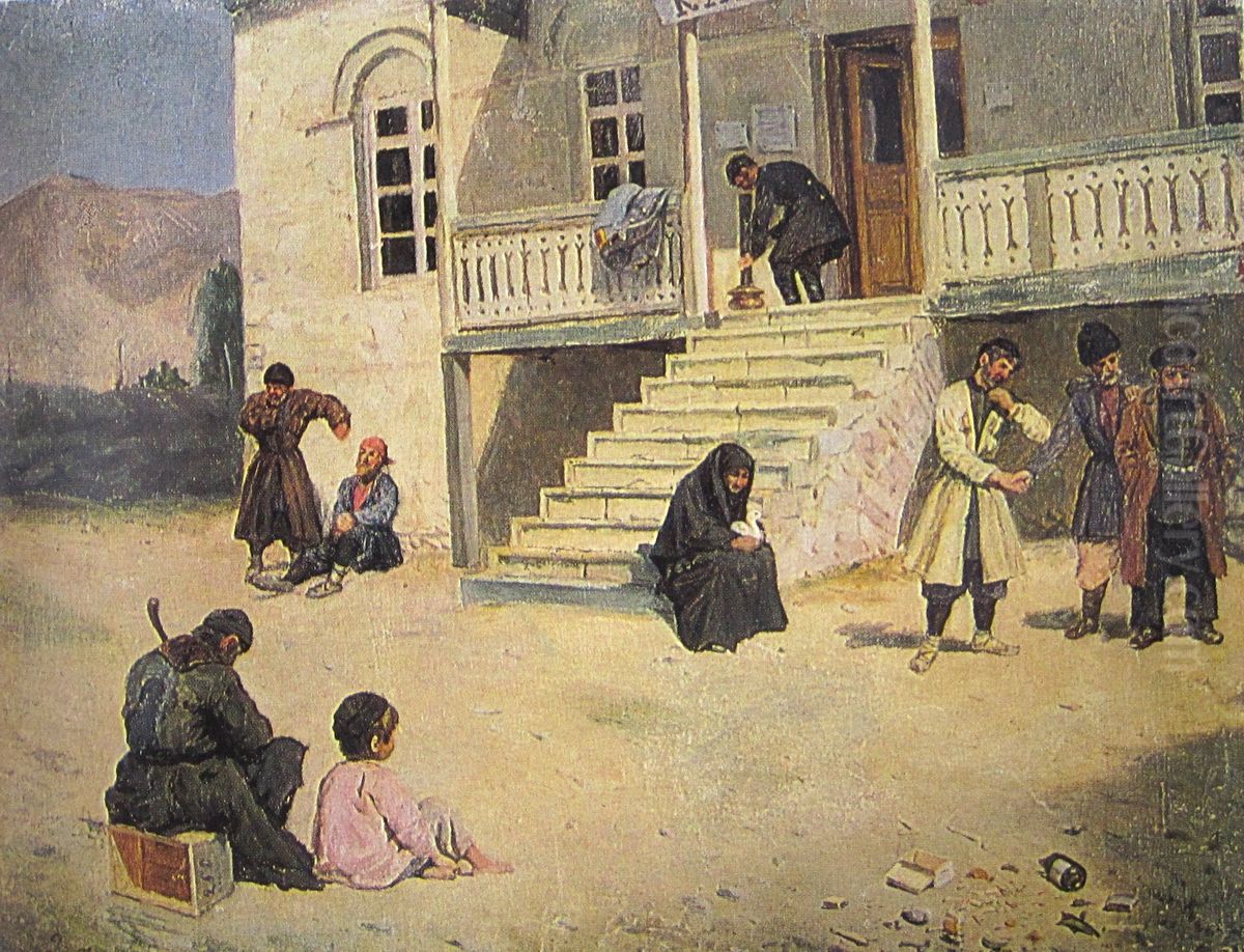 At the Village Chancellery Oil Painting by Alexander Mrevlishvili