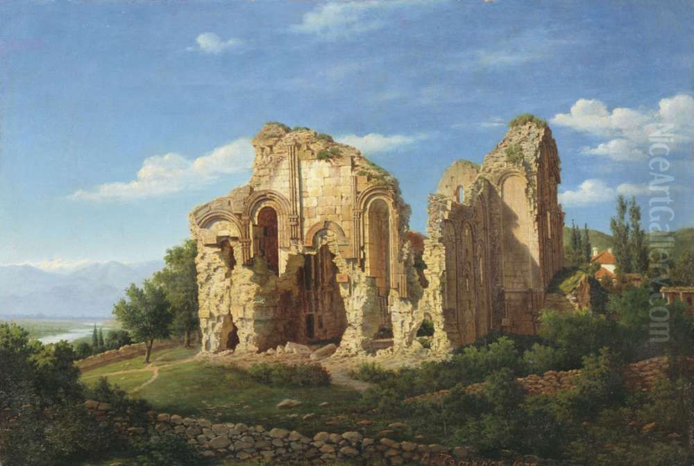 Ruins of the Bagrati cathedral in Georgia. Oil Painting by unknown