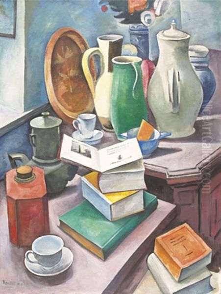 Stilleben mit Buchern und Krugen Oil Painting by Alexander Kanoldt