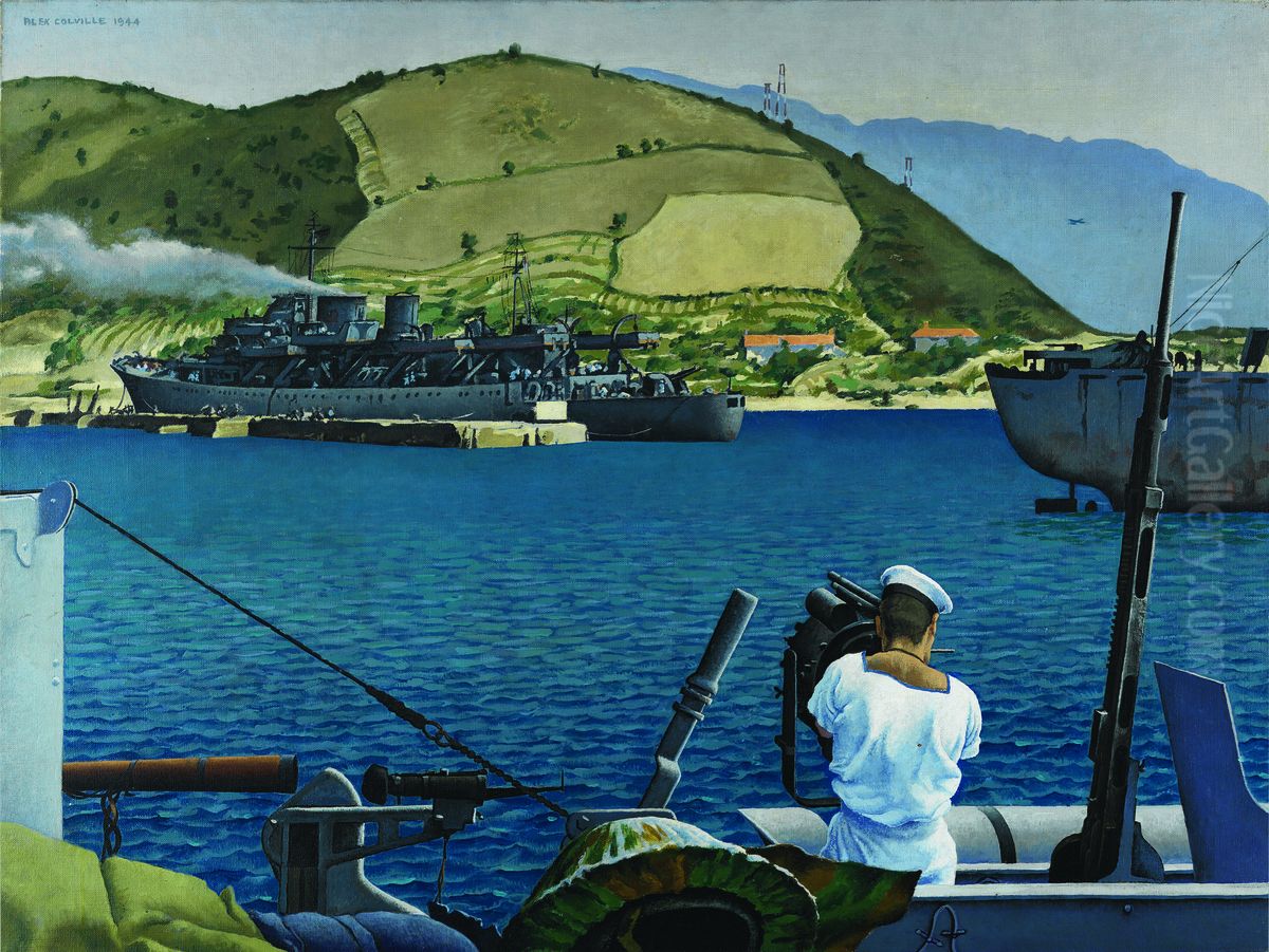 HIS MAJESTY'S CANADIAN SHIP PRINCE HENRY IN CORSICA Oil Painting by Alex Colville