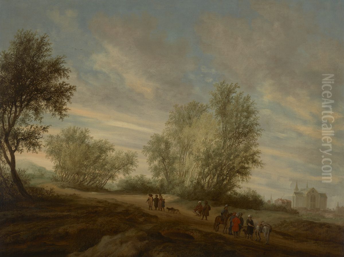 Landschap met de Leviet van Gibea en zijn dode bijvrouw op weg naar huis Oil Painting by Salomon van Ruysdael